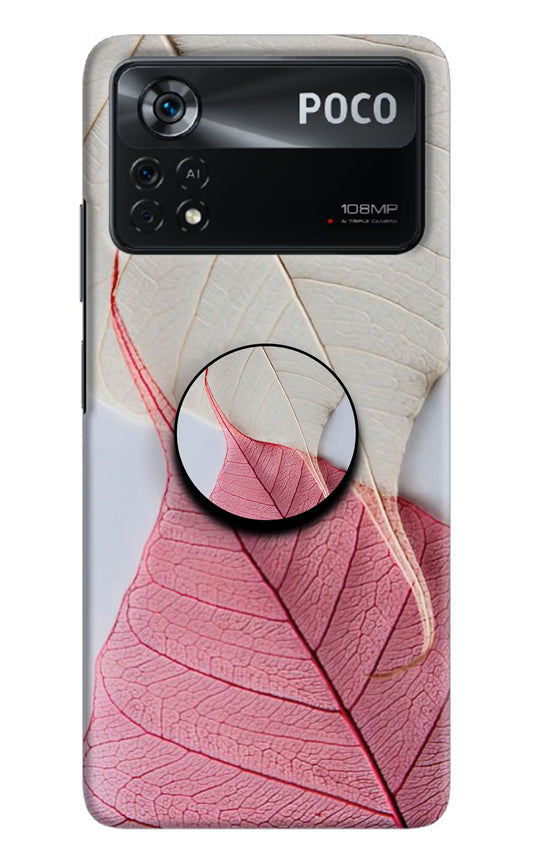 White Pink Leaf Poco X4 Pro Pop Case by Casekaro