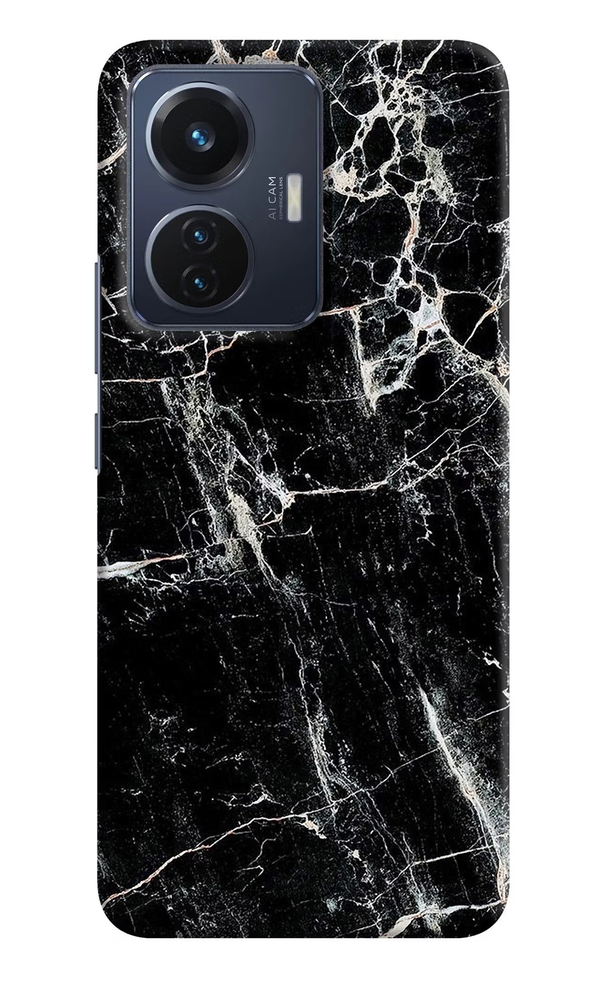Black Marble Texture Vivo T1 44W Hard Case Back Cover by Casekaro