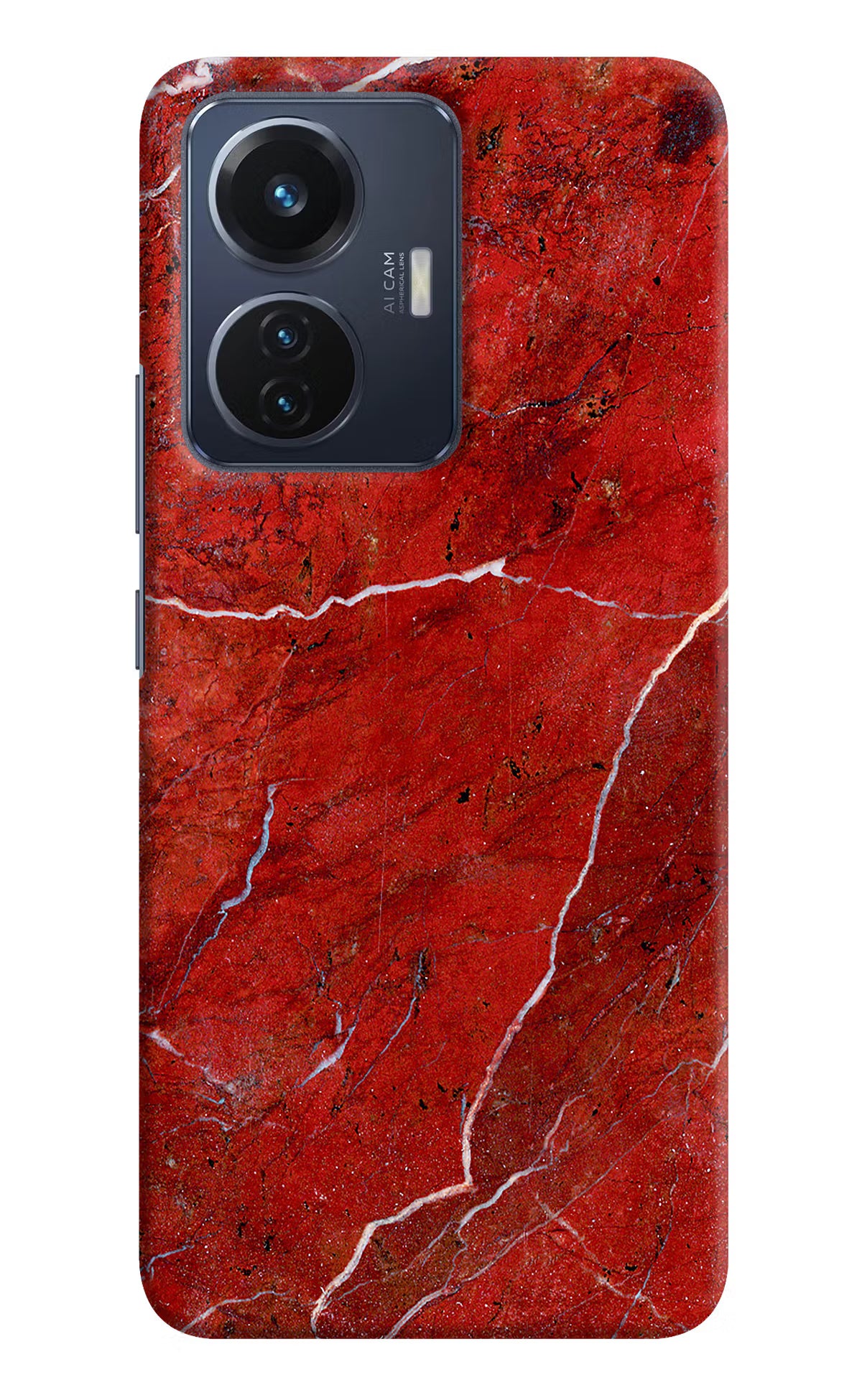 Red Marble Design Vivo T1 44W Hard Case Back Cover by Casekaro