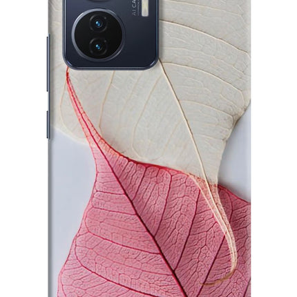 White Pink Leaf Vivo T1 44W Hard Case Back Cover by Casekaro