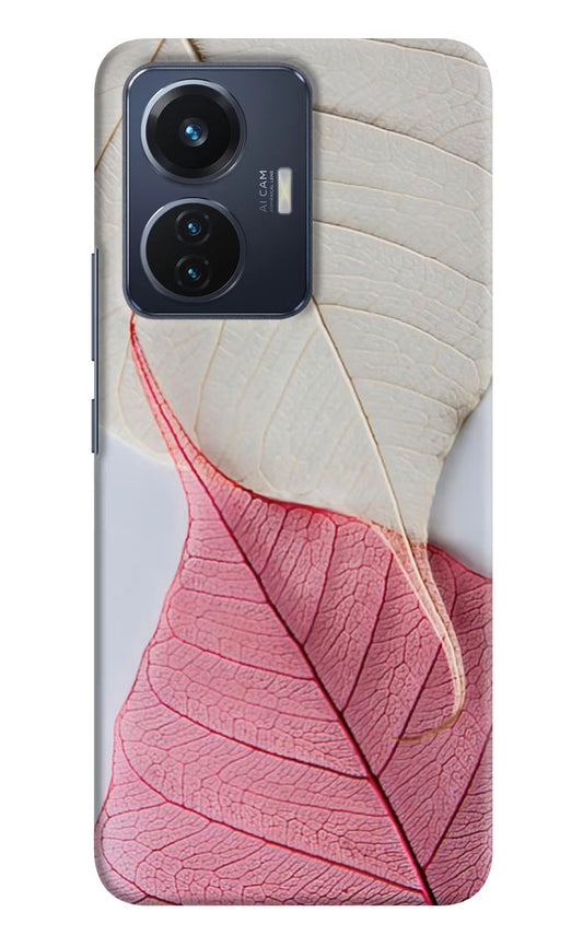 White Pink Leaf Vivo T1 44W Hard Case Back Cover by Casekaro