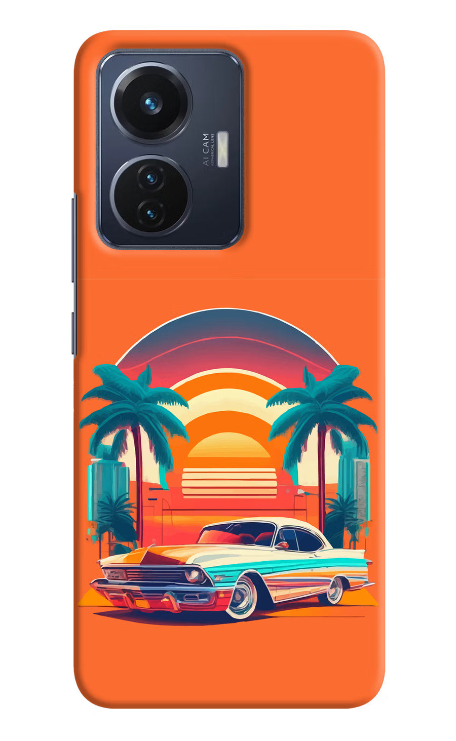 Palm Drive 80s Vivo T1 44W Back Cover, Hard case