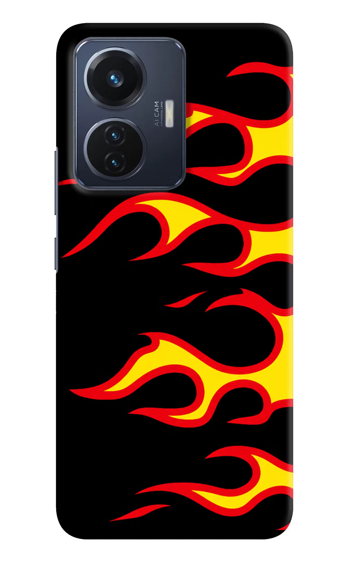 Side Sweep Flames Vivo T1 44W Hard Case Back Cover by Casekaro