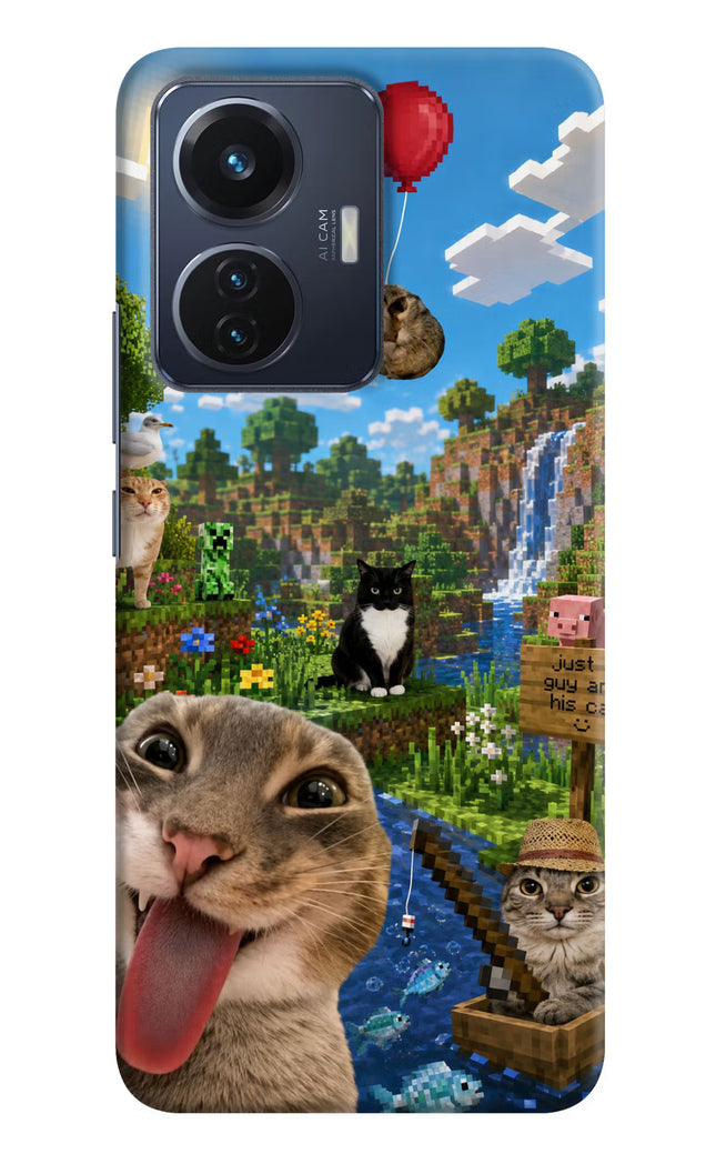Minecraft Cat Chaos Vivo T1 44W Hard Case Back Cover by Casekaro