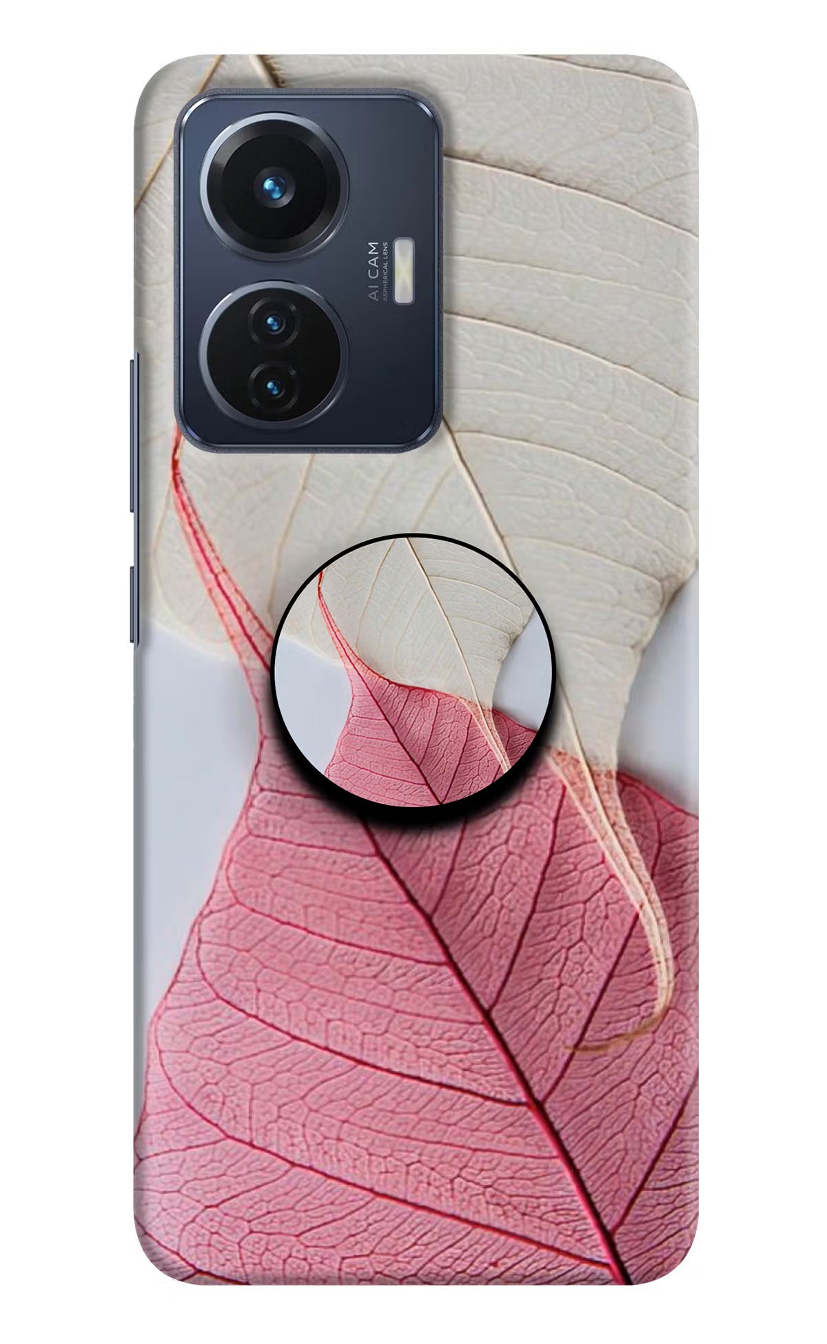 White Pink Leaf Vivo T1 44W Pop Case by Casekaro