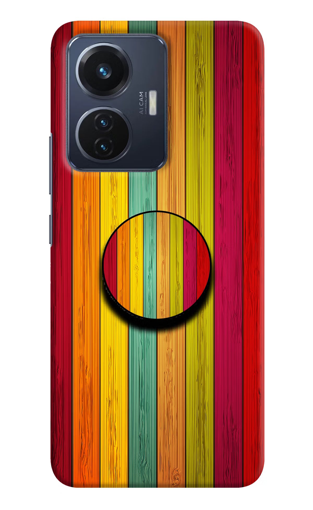 Multicolor Wooden Vivo T1 44W Pop Case by Casekaro