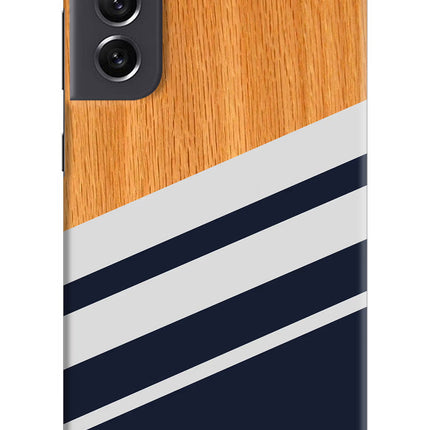 Blue and white wooden Samsung S21 FE 5G Hard Case Back Cover by Casekaro