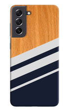 Blue and white wooden Samsung S21 FE 5G Hard Case Back Cover by Casekaro