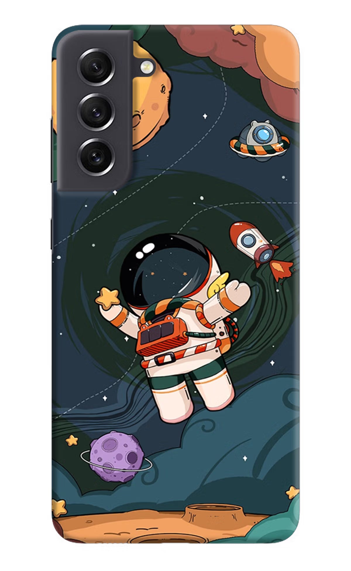 Cartoon Astronaut Samsung S21 FE 5G Hard Case Back Cover by Casekaro