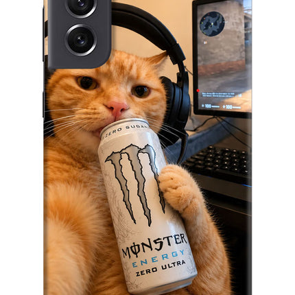 Gamer Cat Energy Samsung S21 FE 5G Hard Case Back Cover by Casekaro