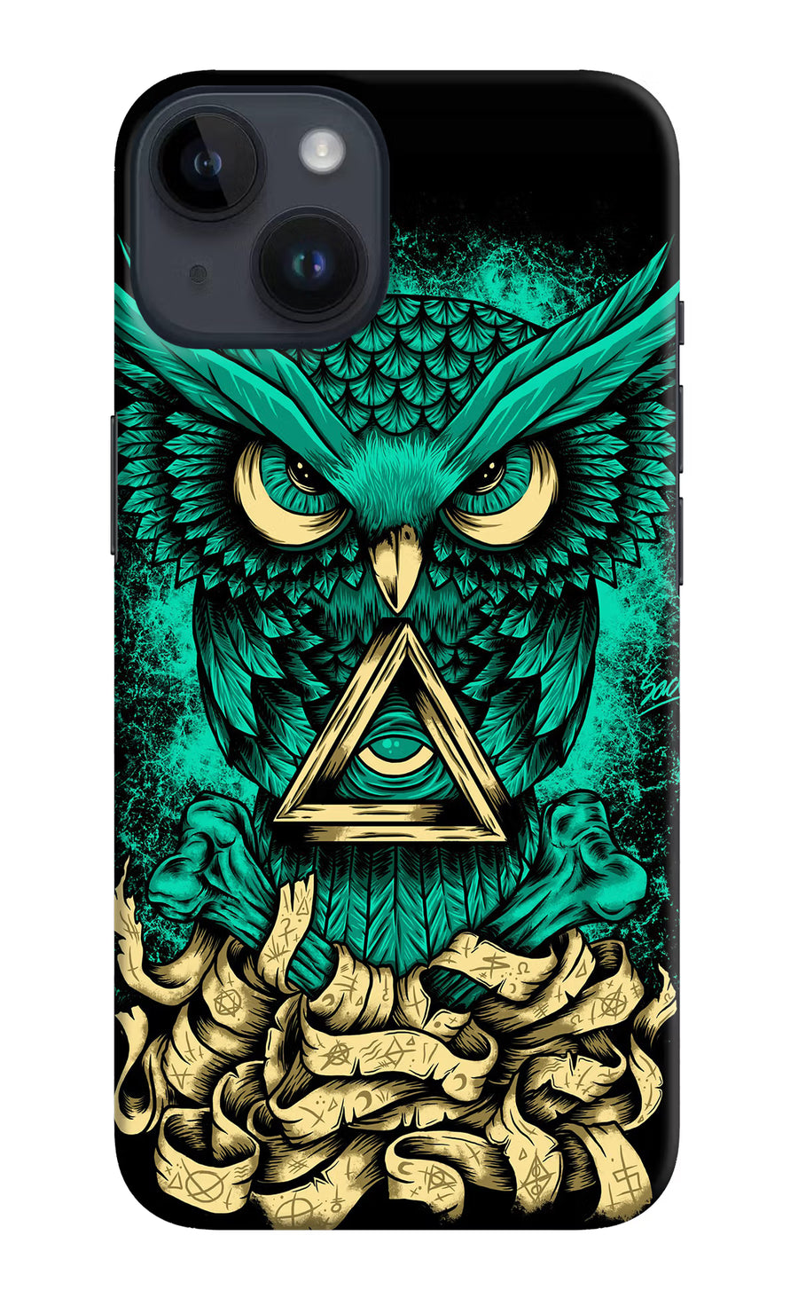 Green Owl iPhone 14 Back Cover, Hard case
