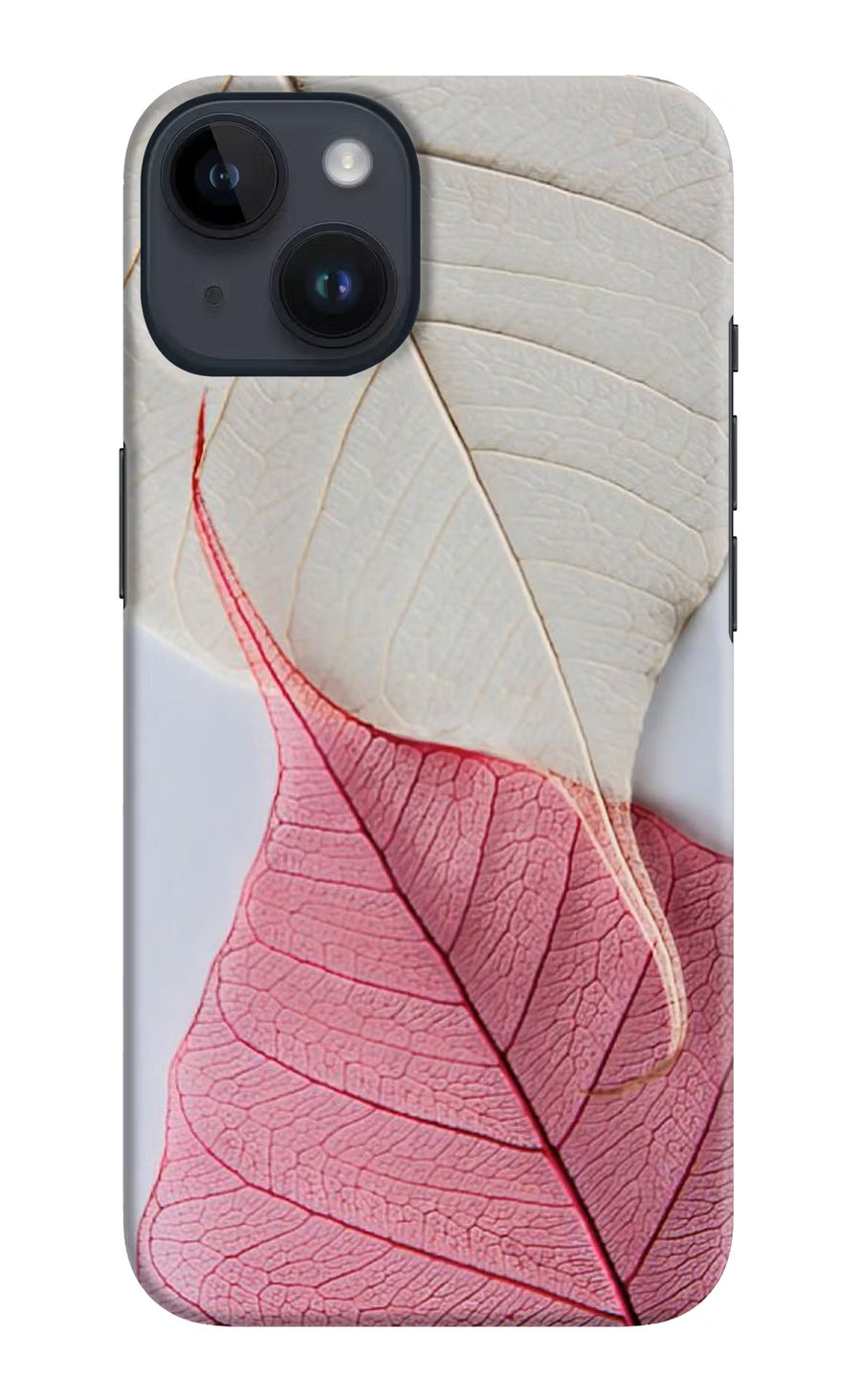 White Pink Leaf iPhone 14 Back Cover, Hard case
