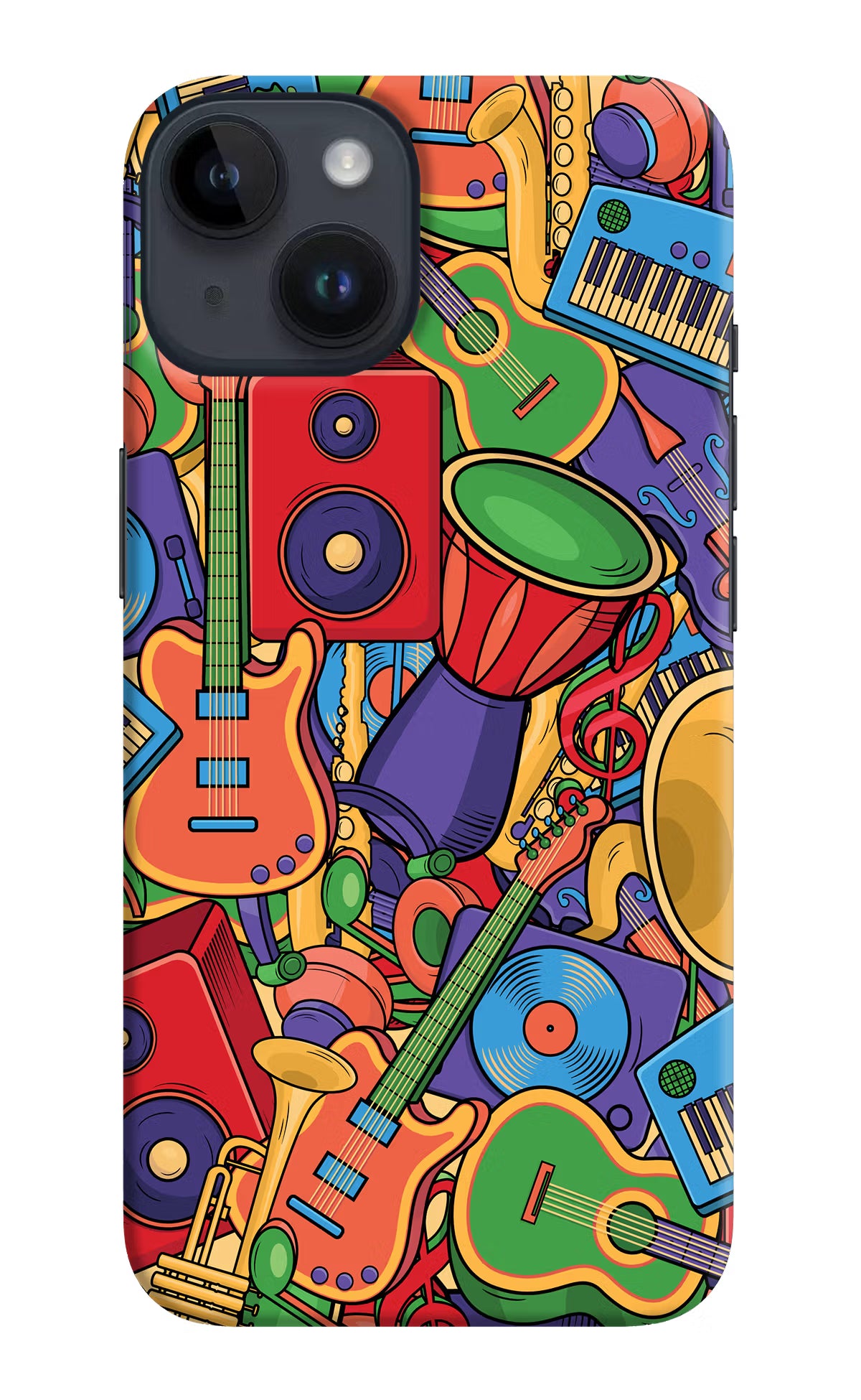 Music Instrument Doodle iPhone 14 Hard Case Back Cover by Casekaro