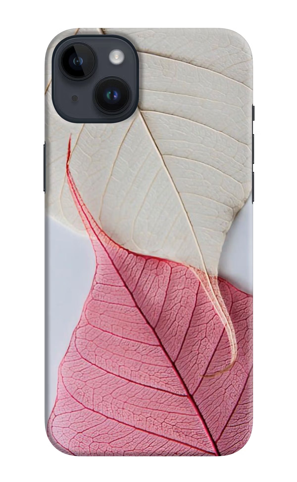 White Pink Leaf iPhone 14 Plus Hard Case Back Cover by Casekaro