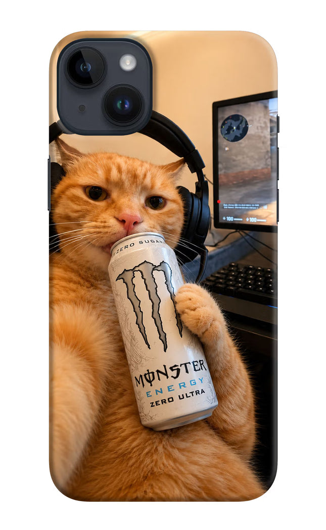 Gamer Cat Energy iPhone 14 Plus Hard Case Back Cover by Casekaro