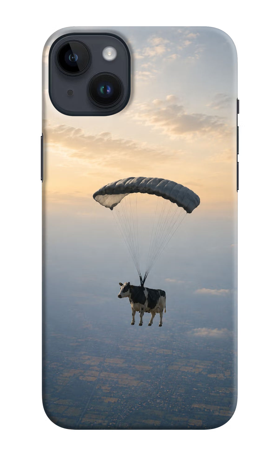 Skydiving Cow iPhone 14 Plus Back Cover, Hard case