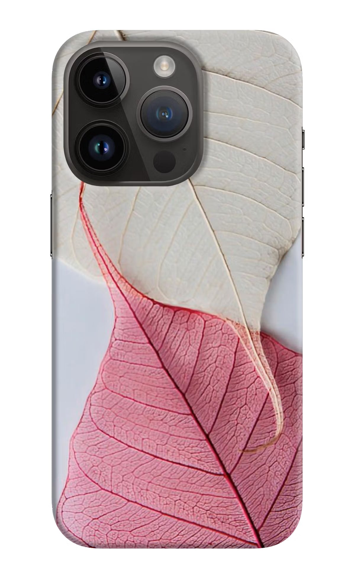 White Pink Leaf iPhone 14 Pro Hard Case Back Cover by Casekaro