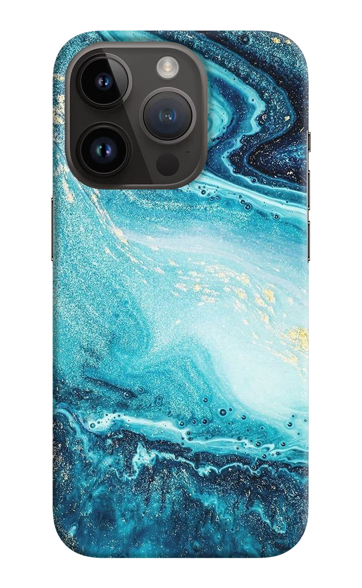 Blue Glitter Marble iPhone 14 Pro Hard Case Back Cover by Casekaro