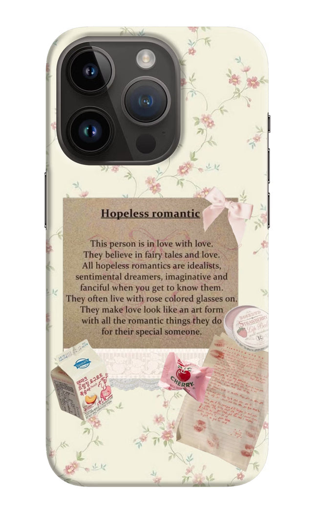 Hopeless Romantic iPhone 14 Pro Hard Case Back Cover by Casekaro
