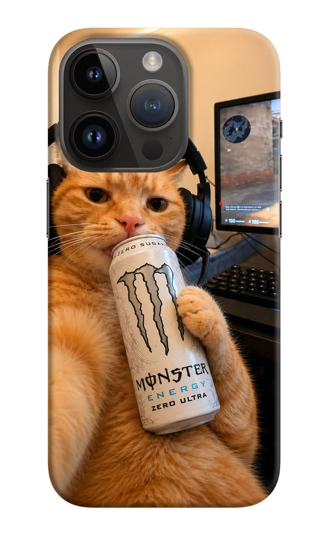 Gamer Cat Energy iPhone 14 Pro Hard Case Back Cover by Casekaro