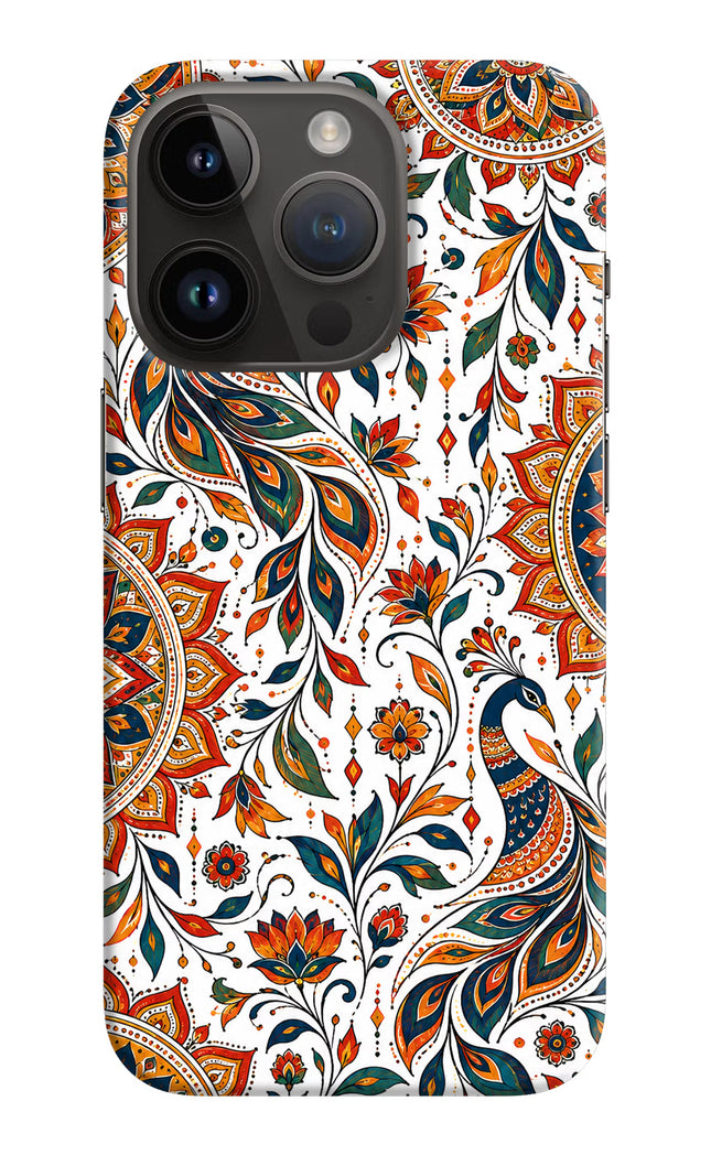 White Mayura iPhone 14 Pro Hard Case Back Cover by Casekaro