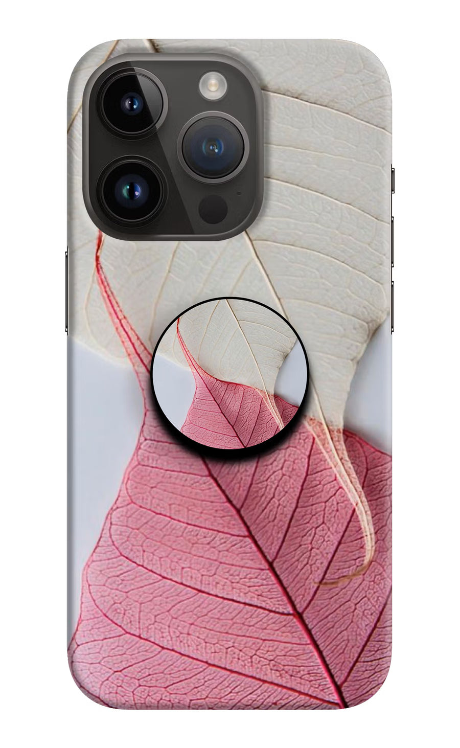 White Pink Leaf iPhone 14 Pro Pop Case, Hard case