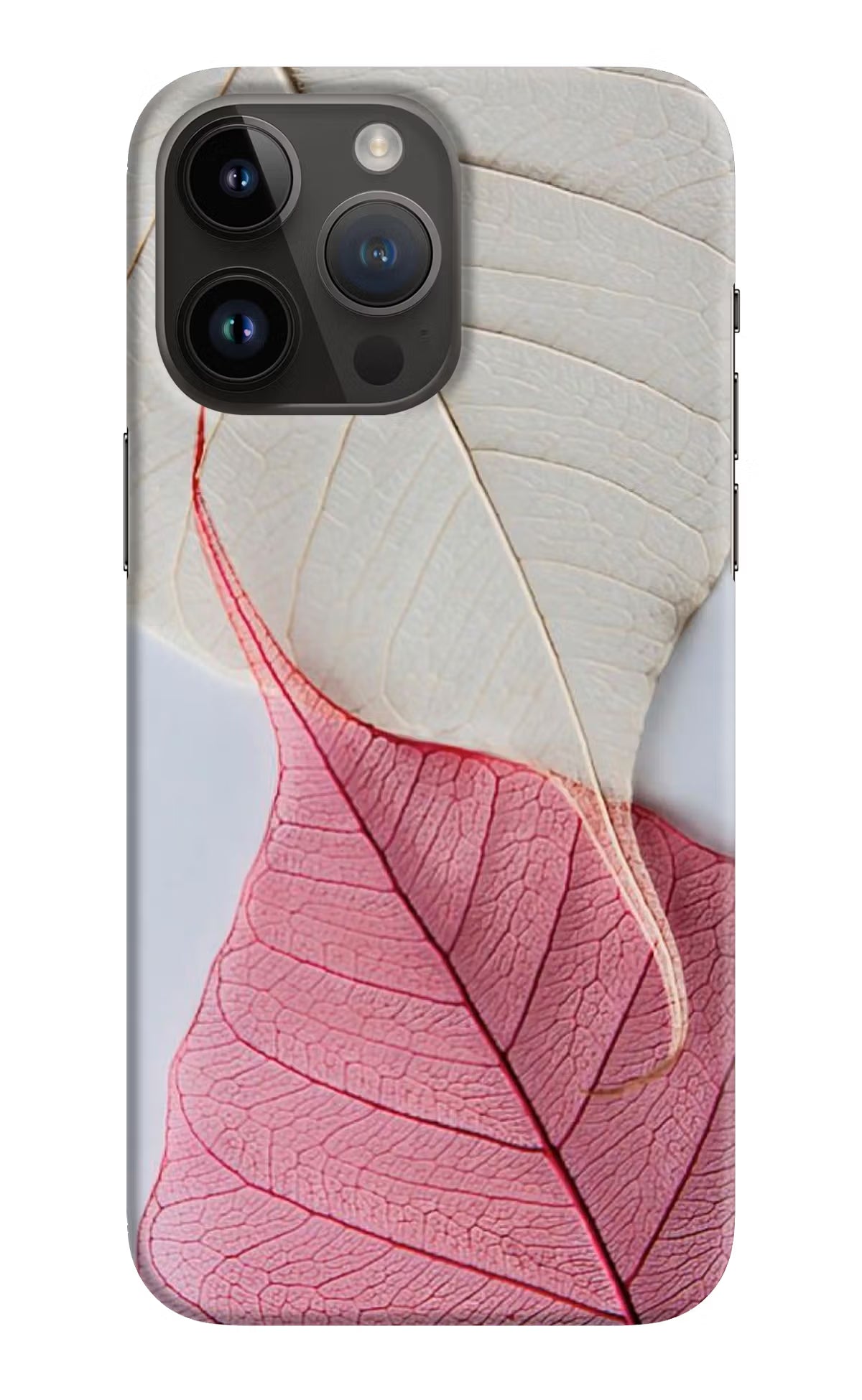 White Pink Leaf iPhone 14 Pro Max Hard Case Back Cover by Casekaro