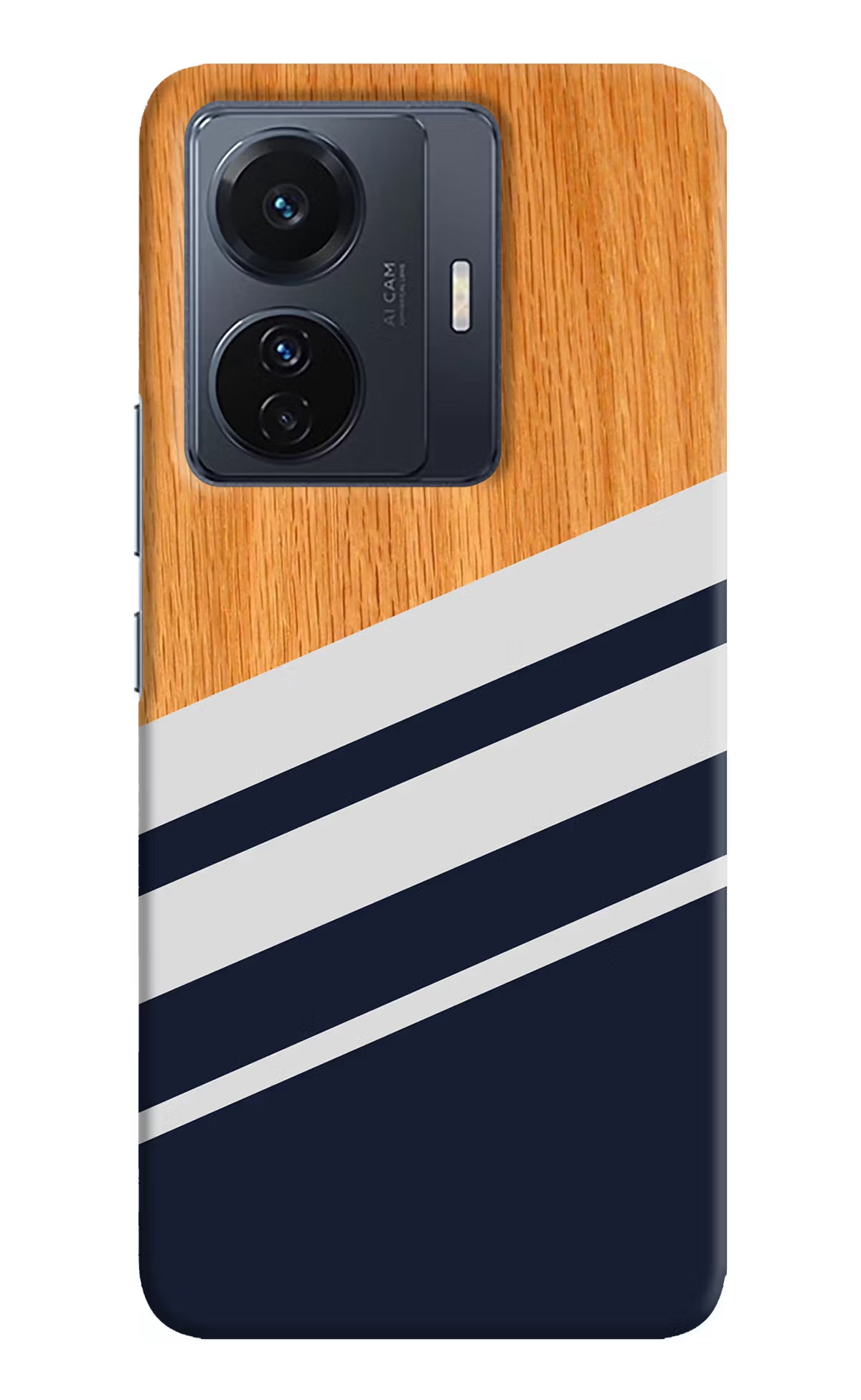 Blue and white wooden Vivo T1 Pro 5G Hard Case Back Cover by Casekaro