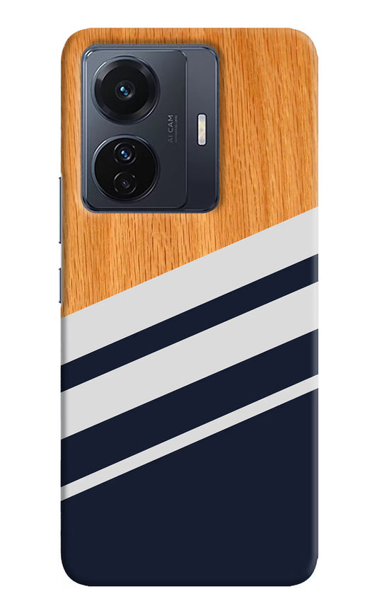 Blue and white wooden Vivo T1 Pro 5G Hard Case Back Cover by Casekaro