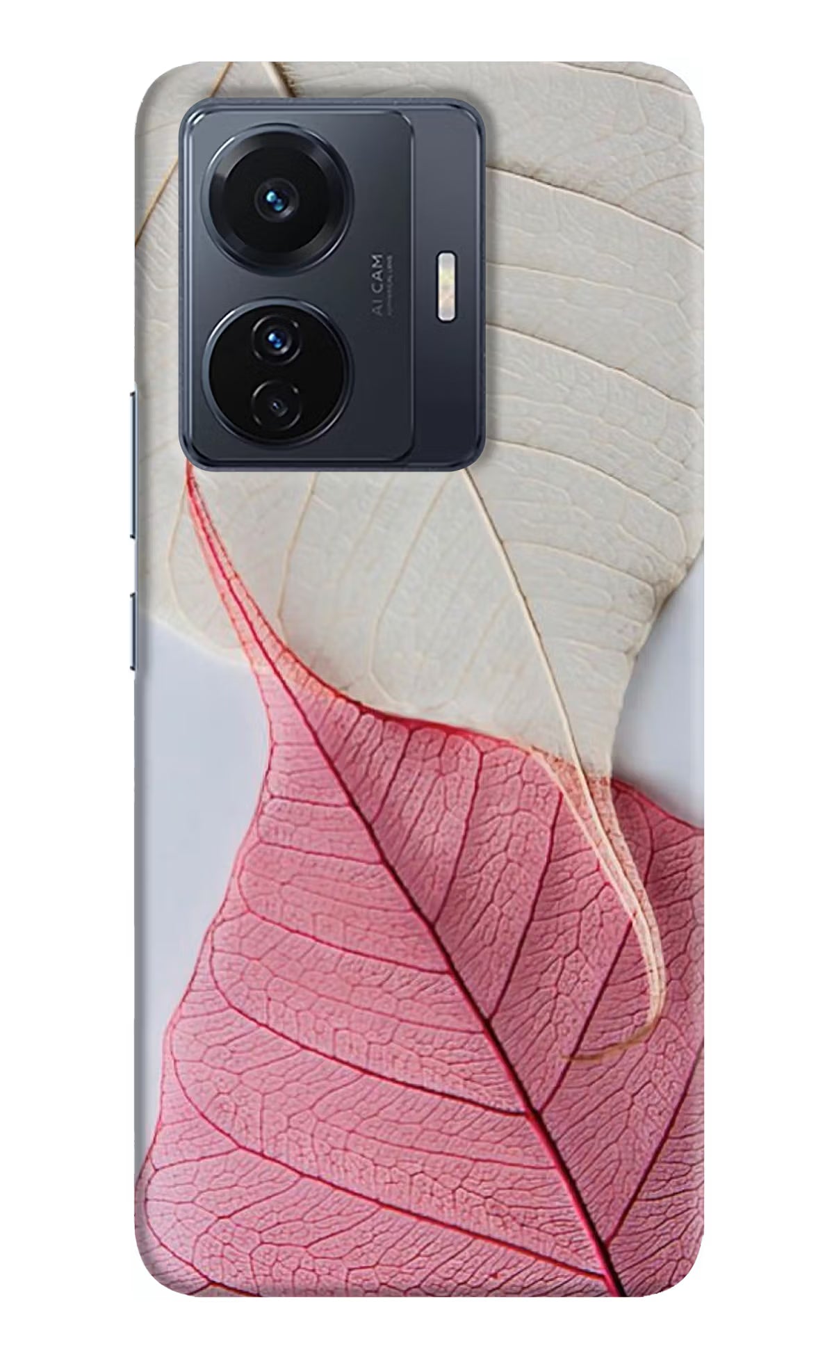 White Pink Leaf Vivo T1 Pro 5G Hard Case Back Cover by Casekaro