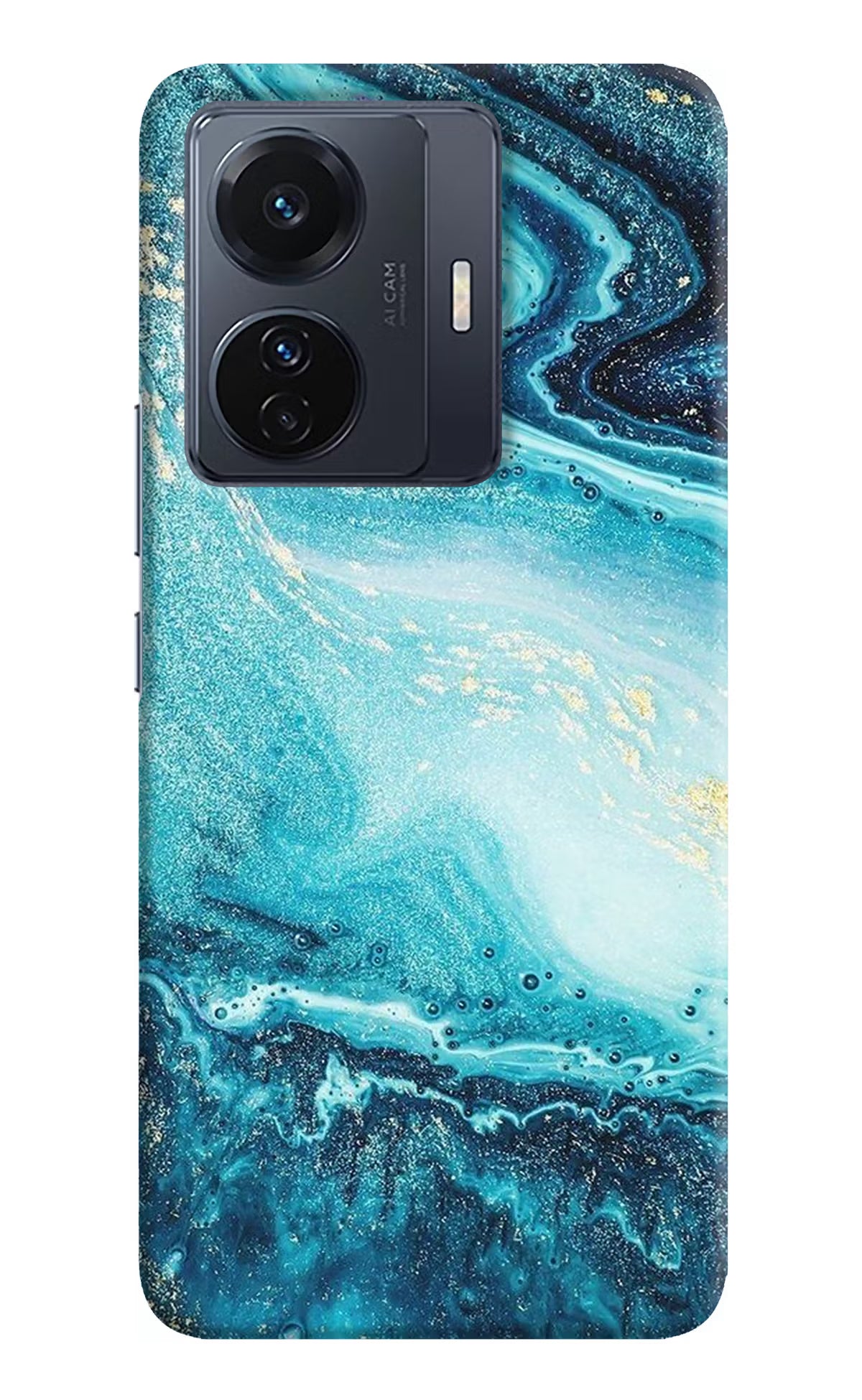Blue Glitter Marble Vivo T1 Pro 5G Hard Case Back Cover by Casekaro