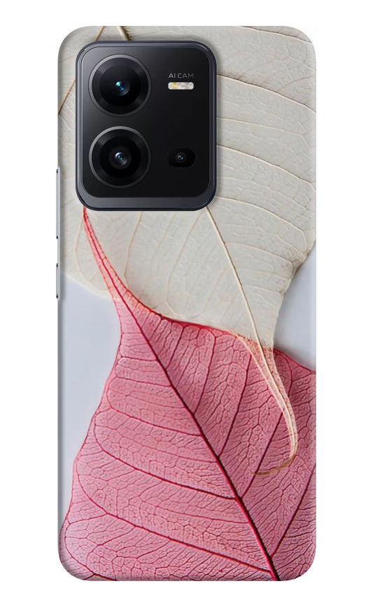White Pink Leaf Vivo V25 5G Hard Case Back Cover by Casekaro
