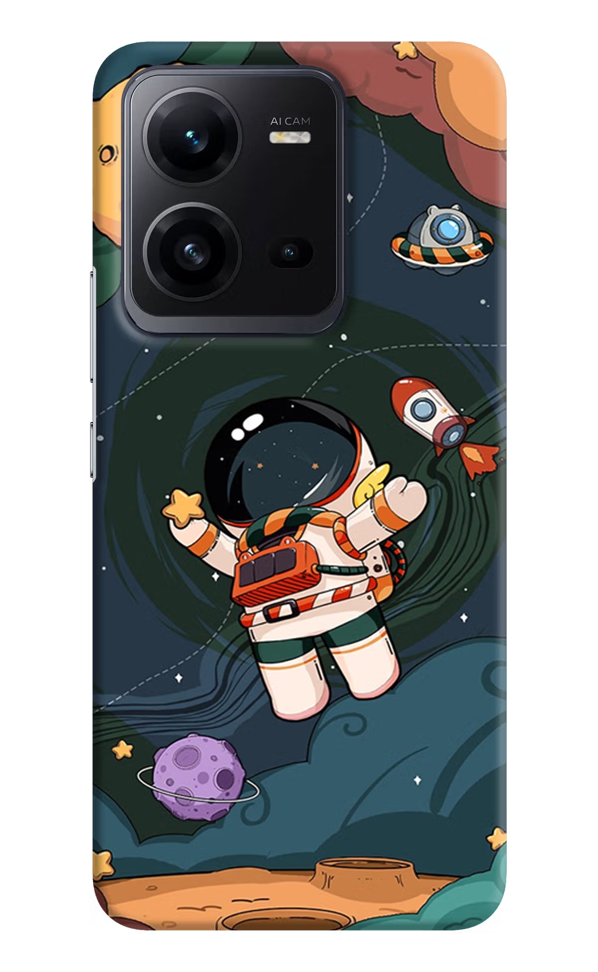 Cartoon Astronaut Vivo V25 5G Hard Case Back Cover by Casekaro