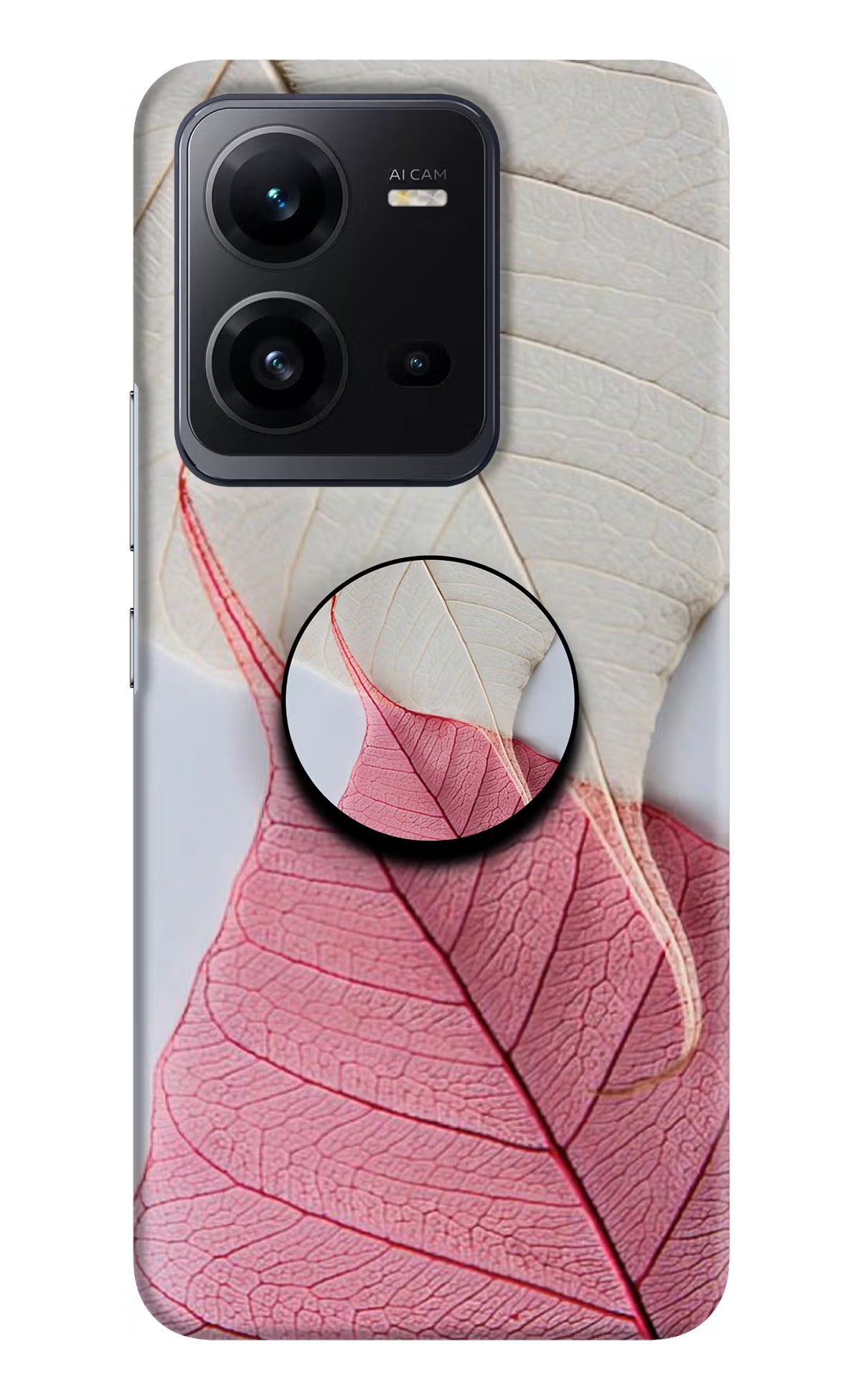 White Pink Leaf Vivo V25 5G Pop Case by Casekaro