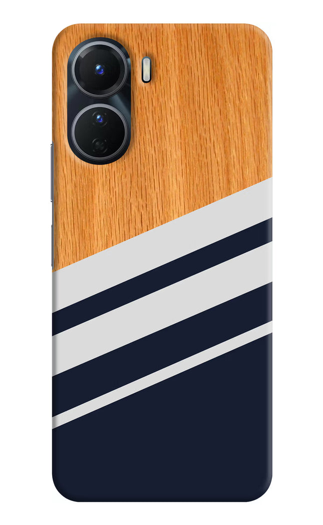Blue and white wooden Vivo Y16 Hard Case Back Cover by Casekaro