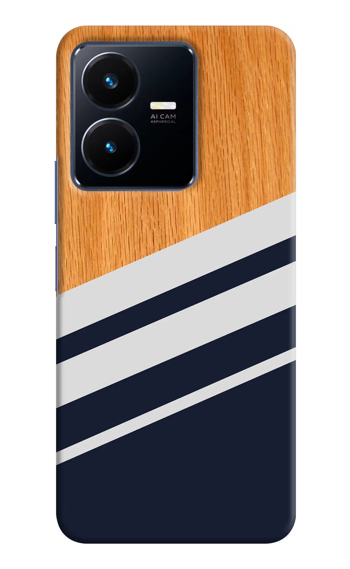Blue and white wooden Vivo Y22 Hard Case Back Cover by Casekaro