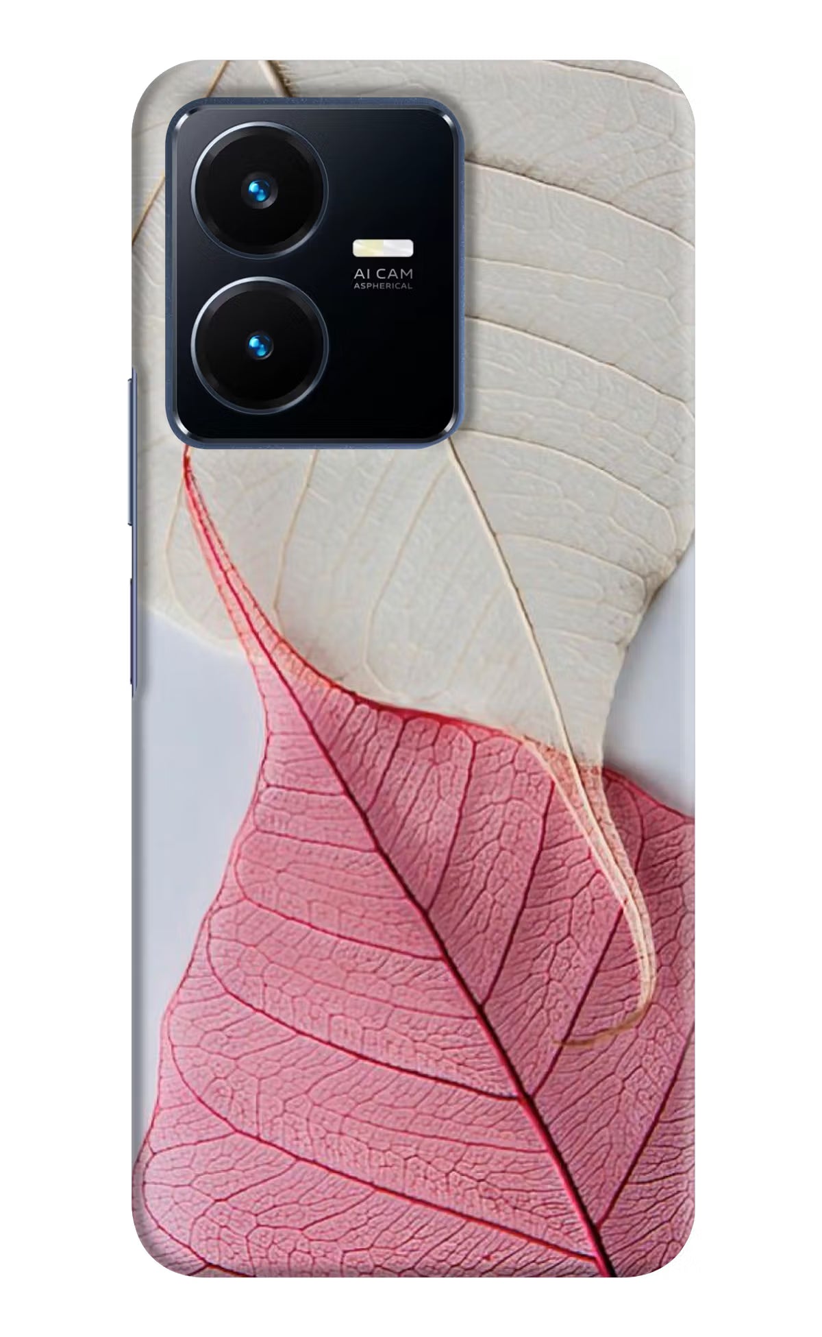 White Pink Leaf Vivo Y22 Hard Case Back Cover by Casekaro