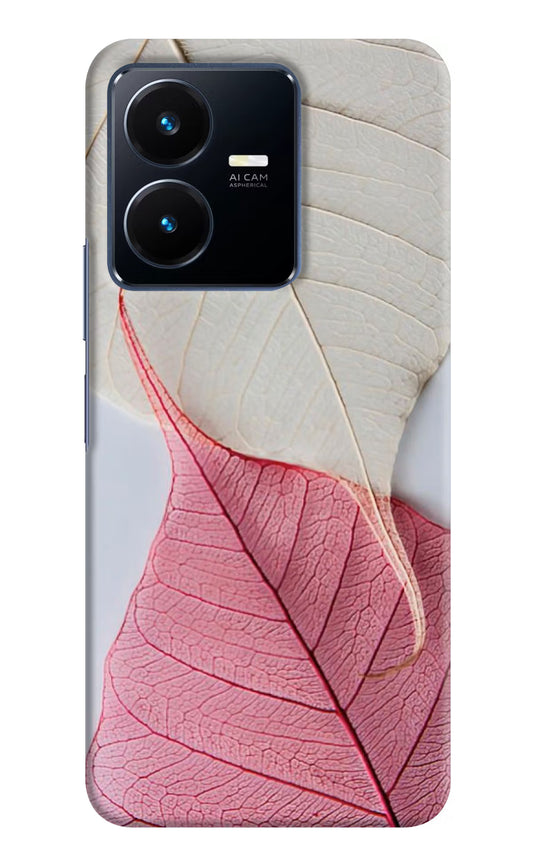 White Pink Leaf Vivo Y22 Hard Case Back Cover by Casekaro