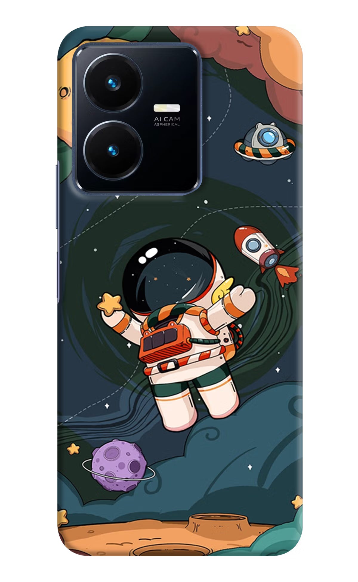 Cartoon Astronaut Vivo Y22 Hard Case Back Cover by Casekaro