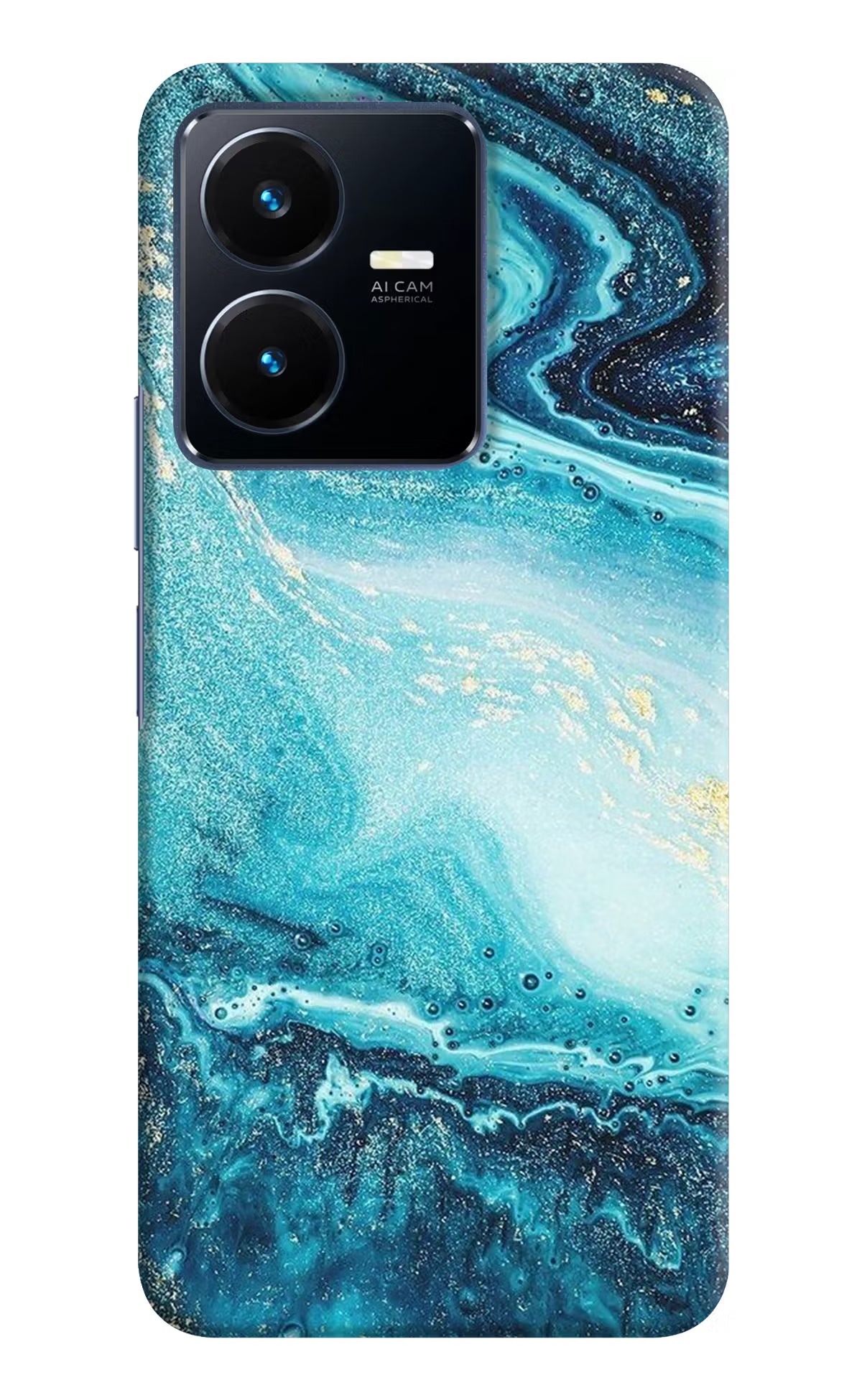 Blue Glitter Marble Vivo Y22 Hard Case Back Cover by Casekaro