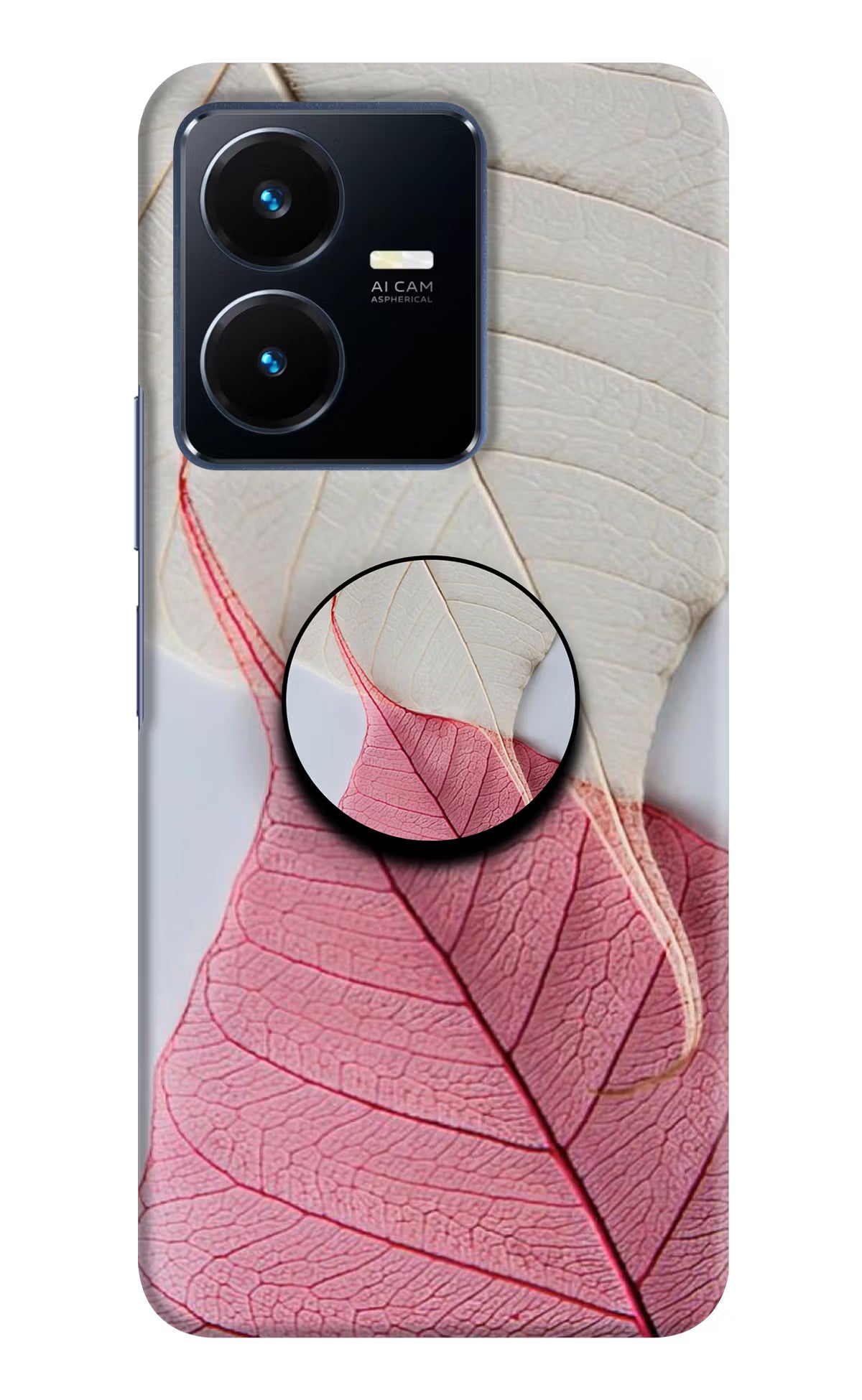 White Pink Leaf Vivo Y22 Pop Case by Casekaro