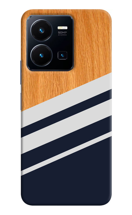 Blue and white wooden Vivo Y35 Hard Case Back Cover by Casekaro