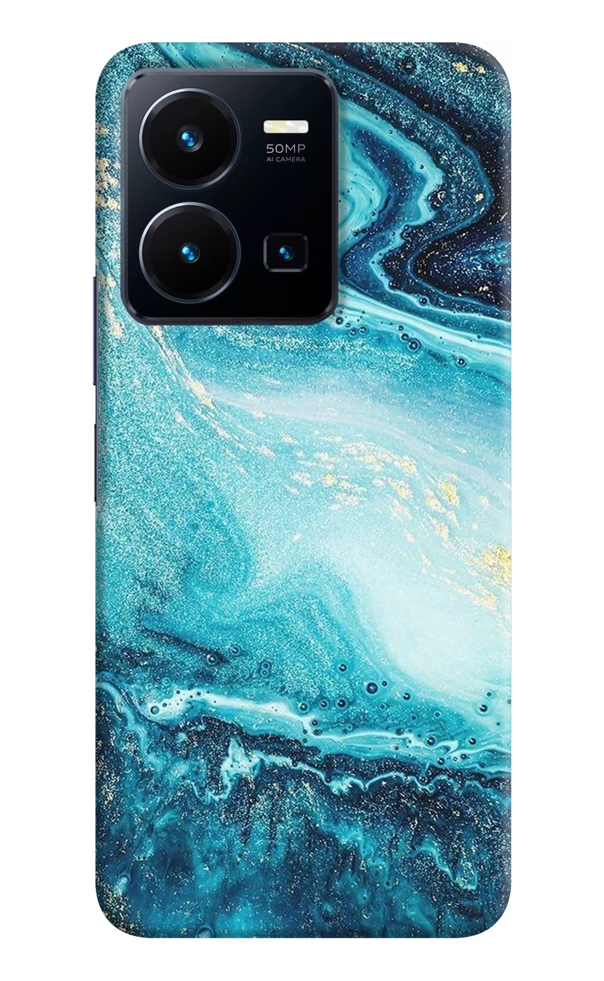 Blue Glitter Marble Vivo Y35 Hard Case Back Cover by Casekaro
