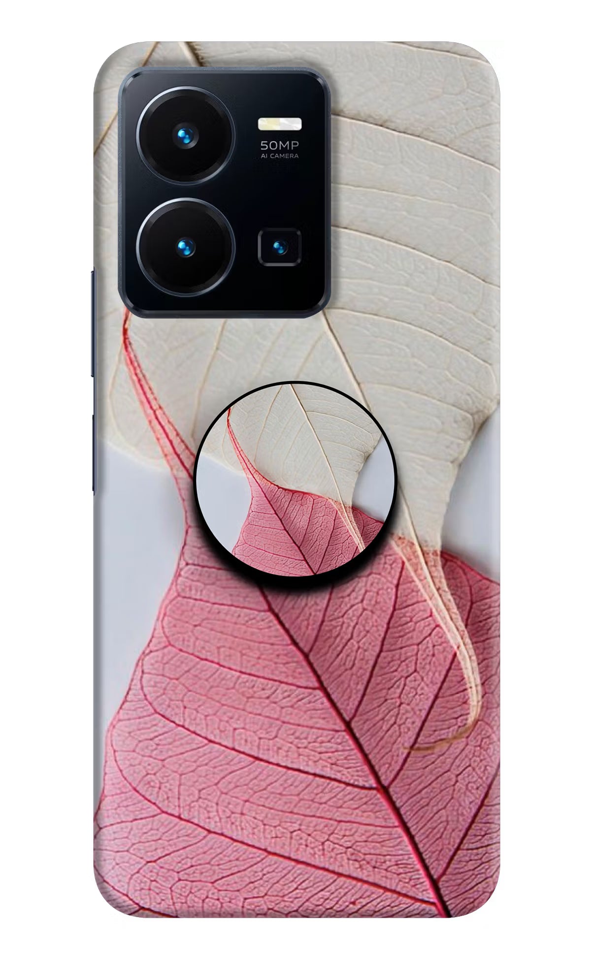 White Pink Leaf Vivo Y35 Pop Case by Casekaro