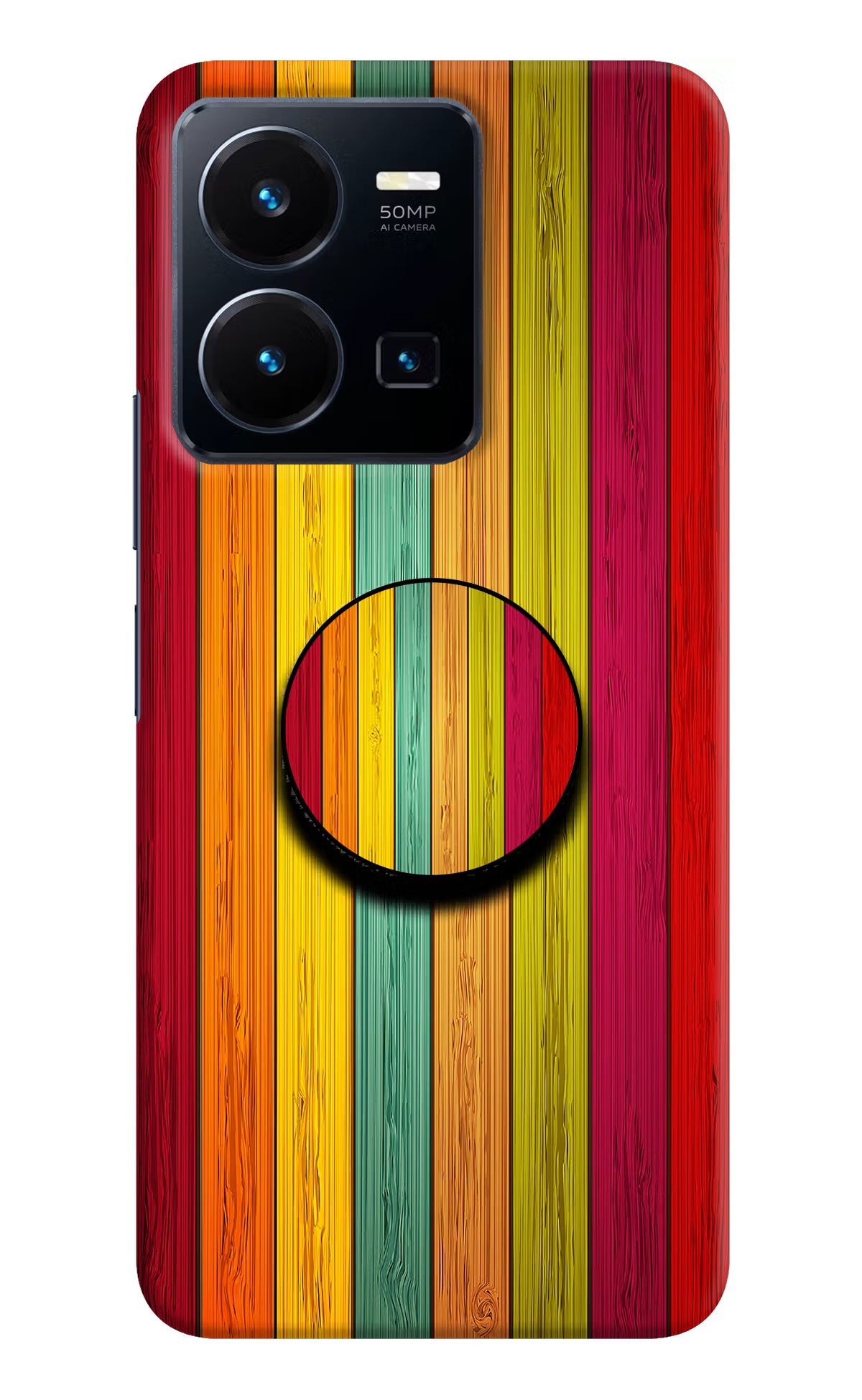 Multicolor Wooden Vivo Y35 Pop Case by Casekaro