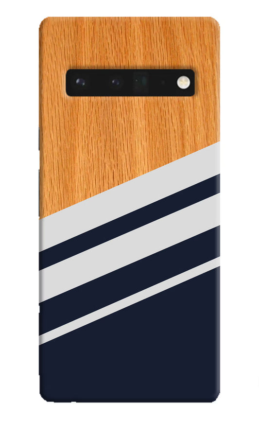 Blue and white wooden Google Pixel 6 Pro Hard Case Back Cover by Casekaro