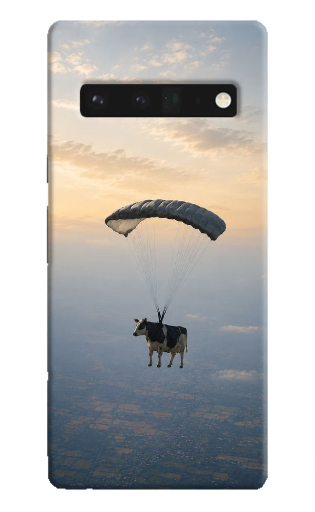 Skydiving Cow Google Pixel 6 Pro Hard Case Back Cover by Casekaro