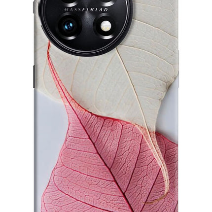 White Pink Leaf OnePlus 11 5G Hard Case Back Cover by Casekaro