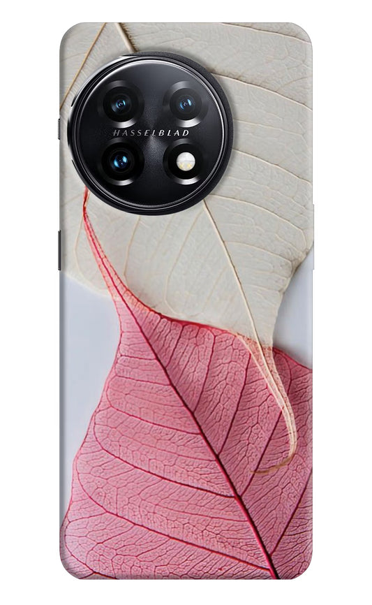 White Pink Leaf OnePlus 11 5G Hard Case Back Cover by Casekaro