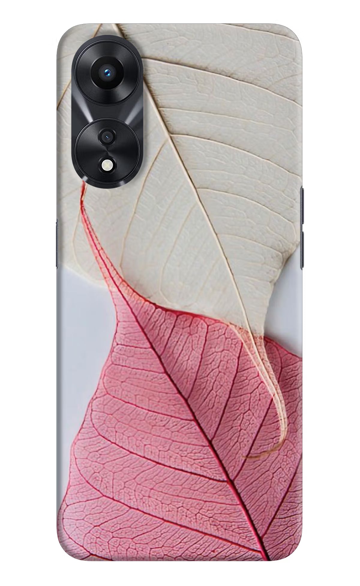 White Pink Leaf Oppo A78 5G Hard Case Back Cover by Casekaro